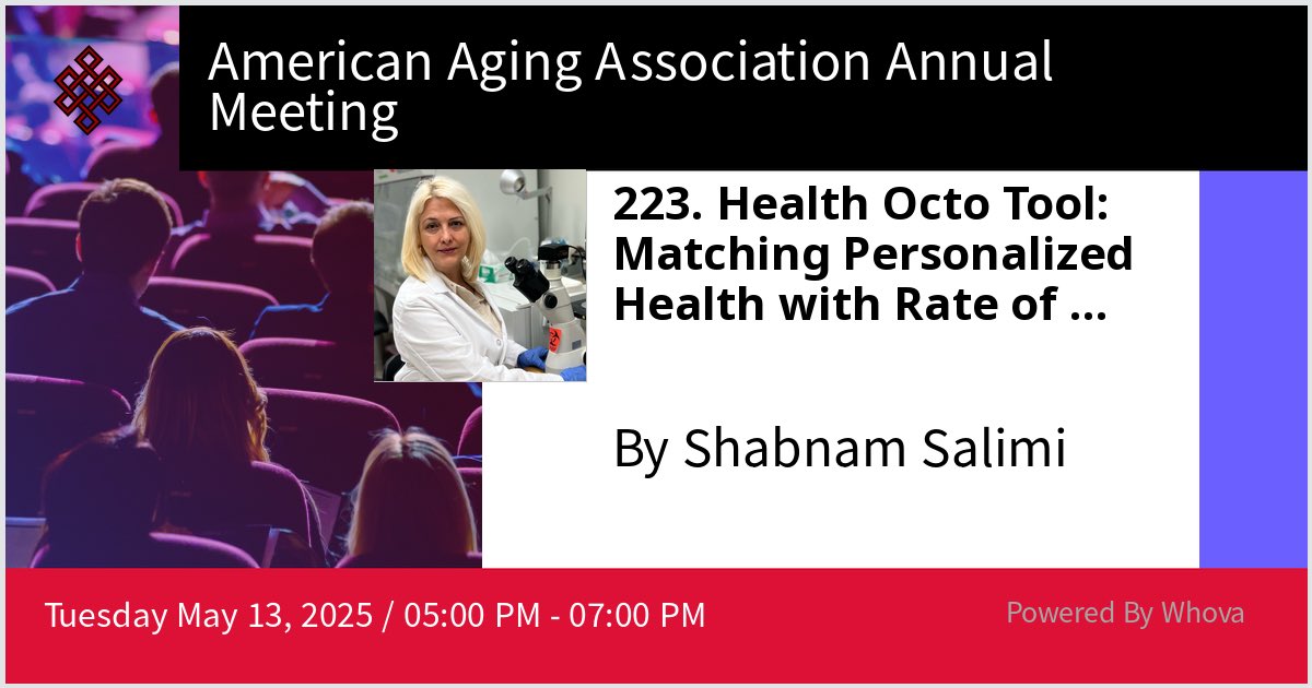shabnam1s's tweet photo. I am speaking at American Aging Association Annual Meeting. Please check out my talk if you're attending the event!  - via #Whova event app https://t.co/zOKynWJCzI