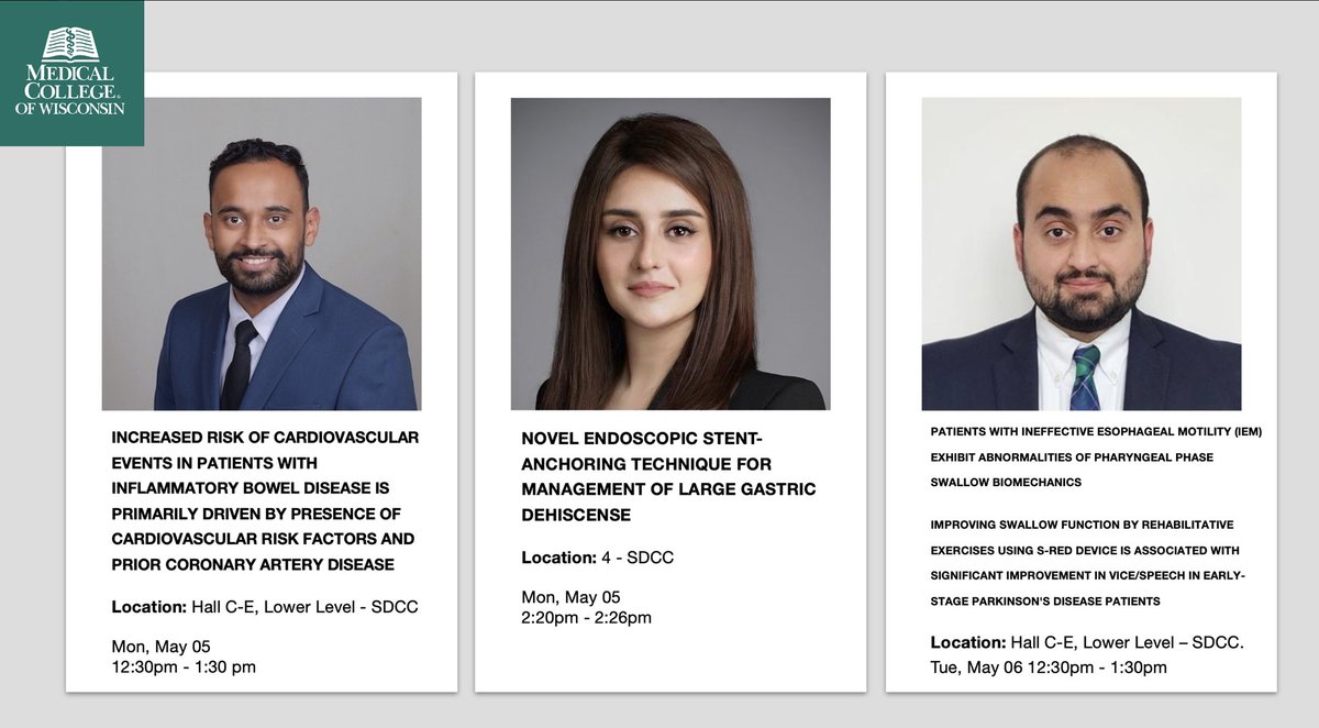Congratulations to our fellows who will be presenting their research at the Digestive Disease Week 2025 in San Diego! #MCWGI

<a href="/DDWMeeting/">Digestive Disease Week</a>