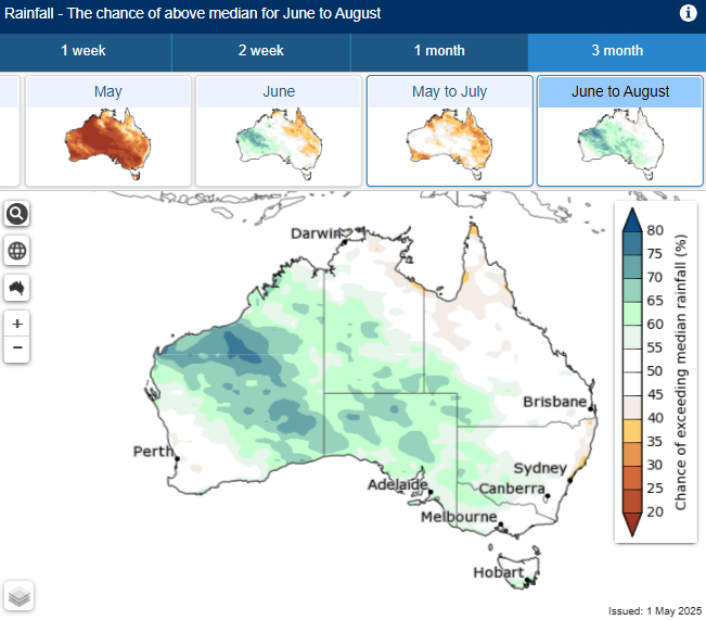 Plenty of growers (esp. in SNSW/VIC &amp; SA) are still waiting for a break to start the 25/26 season, with the BOM releasing a new May outlook today which is not very promising. Lets hope they get this wrong, which would be a first🤥. June onwards looks more upbeat🤞🤞