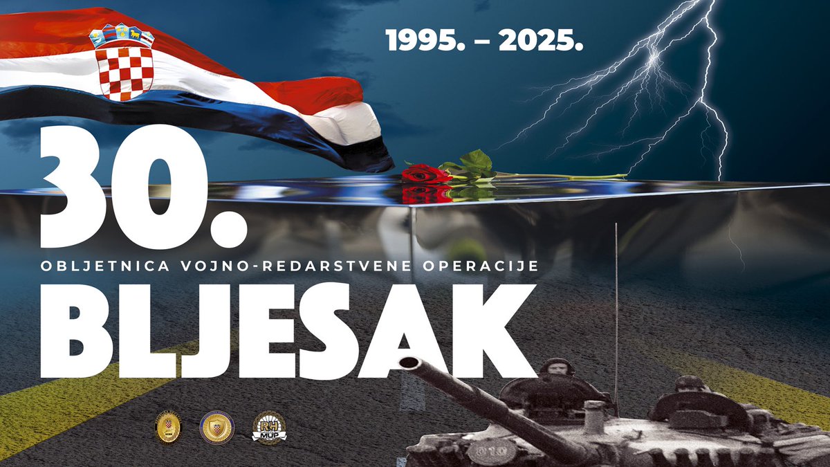 🇭🇷 danas s ponosom obilježava 30. obljetnicu vojno-redarstvene operacije Bljesak! 🇭🇷✌️

Prisjećamo se velike pobjede združenih snaga #HrvatskaVojska i policije koje su oslobodile zapadnu Slavoniju čime je učinjen jedan od ključnih koraka prema konačnoj pobjedi u Domovinskom ratu