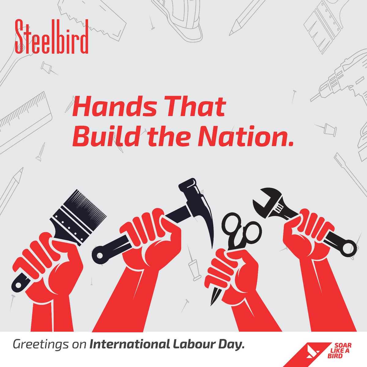 Saluting the hands that build the nation—Happy Labour Day! Let's honor their hard work with respect and dignity every day.

#LabourDay #LabourDay2025 #InternationalLabourDay #steelbirdinternational #steelbird