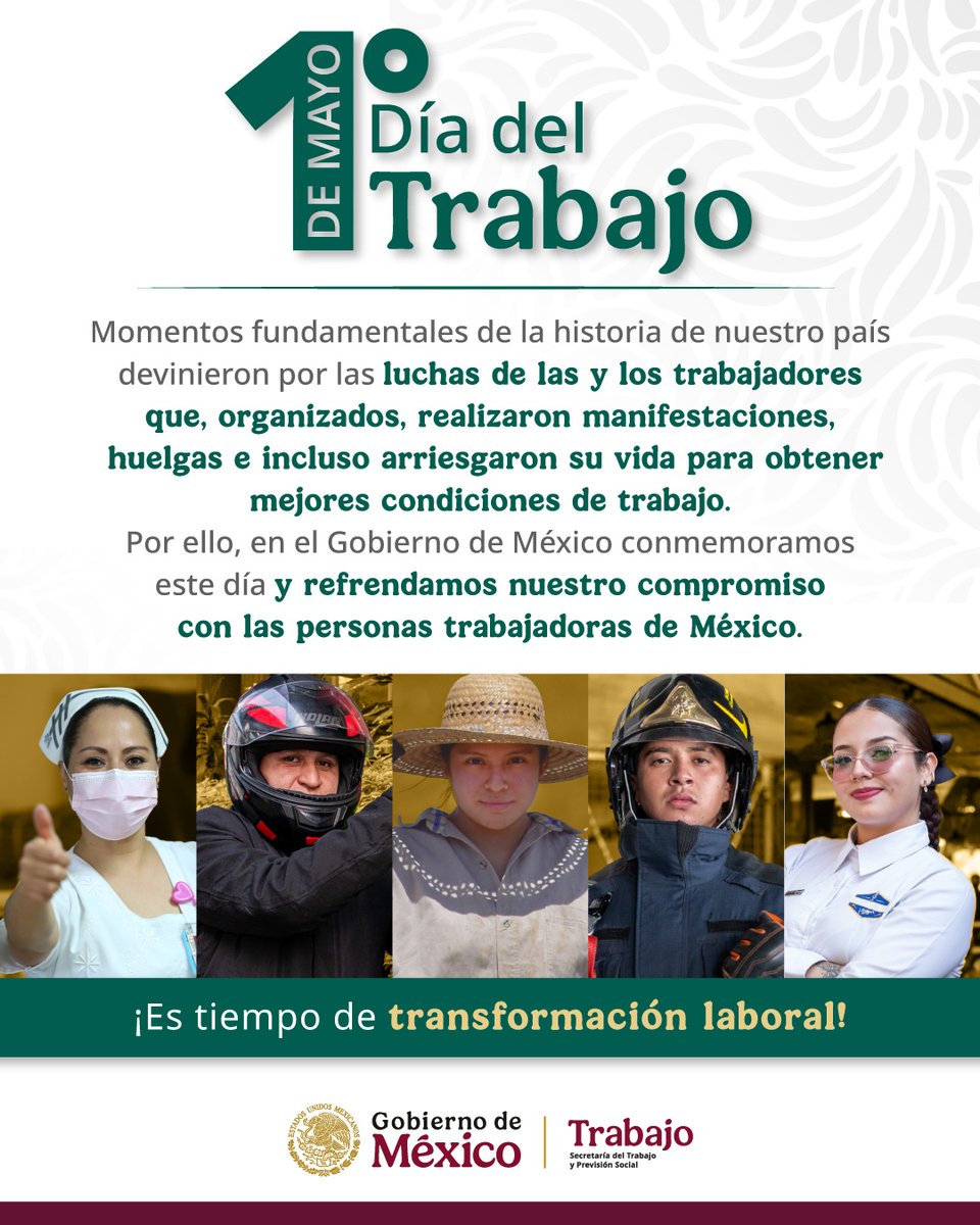 Infonavit's tweet image. 💪🏽 Gracias a la valentía de trabajadoras y trabajadores, hoy vivimos en un México con más derechos y dignidad. 🇲🇽

📅 Este 1º de mayo, honramos su historia y caminamos con ellas y ellos hacia un futuro con justicia y bienestar. ⚖️🫱🏼‍🫲🏽

 ¡Es tiempo de #TransformaciónLaboral! ✨…