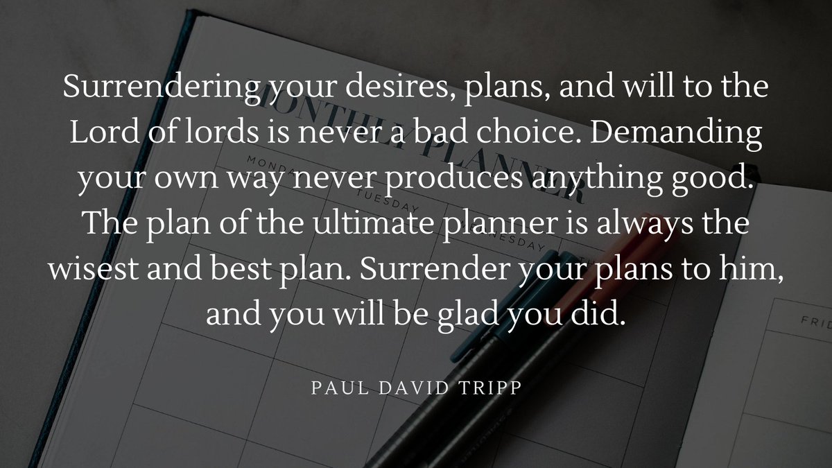 “The plans of the heart belong to man, but the answer of the tongue is from the Lord. All the ways of a man are pure in his own eyes, but the Lord weighs the spirit. Commit your work to the Lord, and your plans will be established.” Proverbs 16:1-3 ESV

Let’s plan with “Thy will