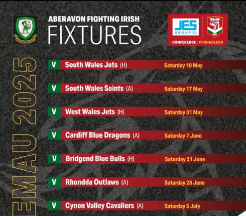 Ireland CG Cardiff (@irelandinwales) on Twitter photo Aberavon Fighting Irish RLFC <a href="/AberavonClub/">Aberavon Fighting Irish RLFC</a> have a busy Summer ahead!
Details of upcoming fixtures below. Learn more about the rugby league club rooted in the Irish community in Wales here: aberavonfightingirish.com Aberavon Fighting Irish RLFC <a href="/AberavonClub/">Aberavon Fighting Irish RLFC</a> have a busy Summer ahead!
Details of upcoming fixtures below. Learn more about the rugby league club rooted in the Irish community in Wales here: aberavonfightingirish.com