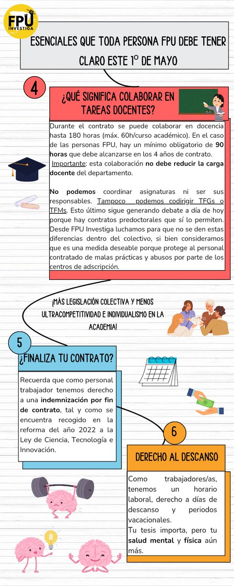✊🏻✏️En este 1º de mayo te dejamos 6 claves importantes para entender tu contrato predoctoral. 

Porque sí, no son becas... 🚫

¡Son contratos!

🫂🤝🏻Sin dignidad, no hay ciencia ni investigación

#1M