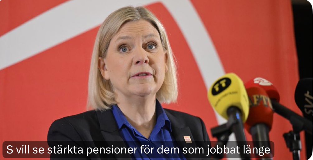 Ett mycket bra förslag som ska gynna dom som arbetat över 40 år. I detta inryms också att man ska kunna gå ner i arbetstid när man närmar sig pensionsålder utan att pensionen ska påverkas.

Sånt här skulle ni aldrig se från Ulf Kristersson. Han skulle istället höja RUT-avdraget.