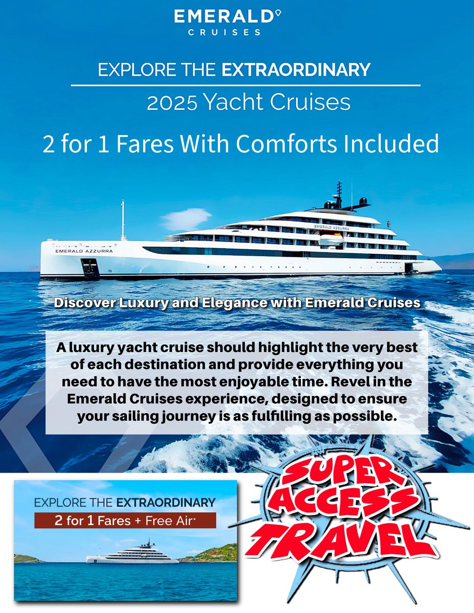 SuperAccessTravel.com
#EmeraldCruises #cruisingfoodies #2for1