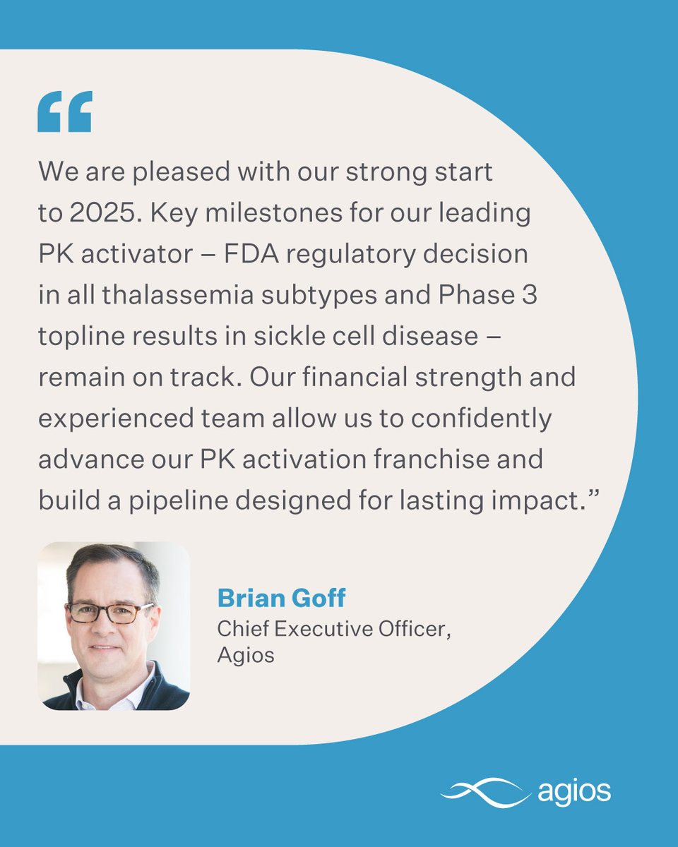 AgiosPharma's tweet image. #AgiosNews: Today, we reported our first quarter 2025 financial results, along with recent business highlights. Read the press release and tune into the webcast this morning at 8:00 a.m. ET: bit.ly/4jZrsui