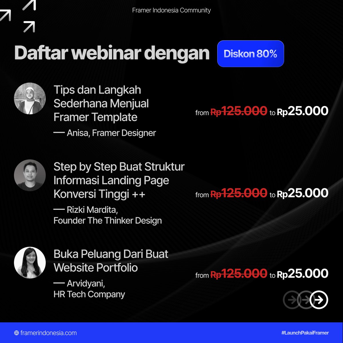 framerindonesia's tweet photo. 🔥 Diskon webinar khusus buat kamu!!
Jangan tunggu harga normal balik lagi. Daftar sekarang : https://t.co/xOq4ihScwZ, biar nggak nyesel nanti! 🙌

#Framer #FramerIndonesia #LaunchPakaiFramer #Mayday https://t.co/WEbSBezD4d