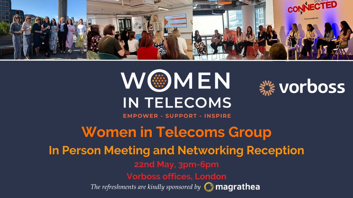 Don't miss Women in Telecoms group next in person meeting and networking drinks reception on 22nd May in the offices of <a href="/wearevorboss/">Vorboss</a> in London. Refreshments will be kindly provided by <a href="/MagratheaTel/">Magrathea</a>  

Please RSVP at forms.gle/MPpeZUg23WzFzS…