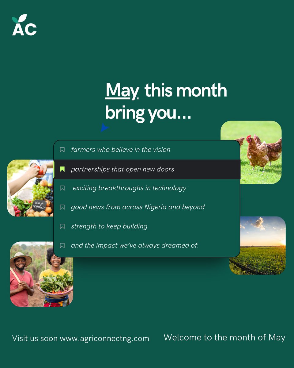 AgriConnects's tweet image. We’re planting seeds of impact this month and trusting the harvest will be worth it.
To every farmer, believer, and builder with us on this journey this month, we move with purpose.

#AgriConnect #BuildingInAfrica #TechForFarmers #MayGoals #SaaSForImpact