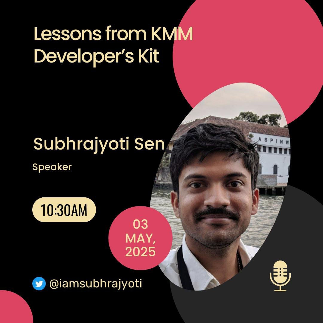 BlrDroid (@blrdroid) on Twitter photo 📢 Talk Update
"Precision in Pixels: Mastering Compose Measurement" won’t happen due to unforeseen circumstances.
But we’ve got something exciting ! 🎉
🧰 "Lessons from a KMM Developer's Toolkit" by <a href="/iamsubhrajyoti/">Subhrajyoti Sen</a> is now on the agenda!
See you there! 👋 📢 Talk Update
"Precision in Pixels: Mastering Compose Measurement" won’t happen due to unforeseen circumstances.
But we’ve got something exciting ! 🎉
🧰 "Lessons from a KMM Developer's Toolkit" by <a href="/iamsubhrajyoti/">Subhrajyoti Sen</a> is now on the agenda!
See you there! 👋