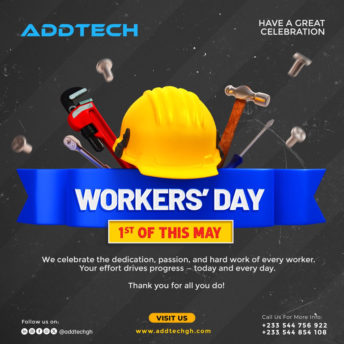 AddtechLimited's tweet photo. Cheers to the hands that build, protect, and power our world. Happy Workers' Day from ADDTECH! 💪🔧⚙️ #WorkersDay #AddtechCares https://t.co/nmka0rjlyv