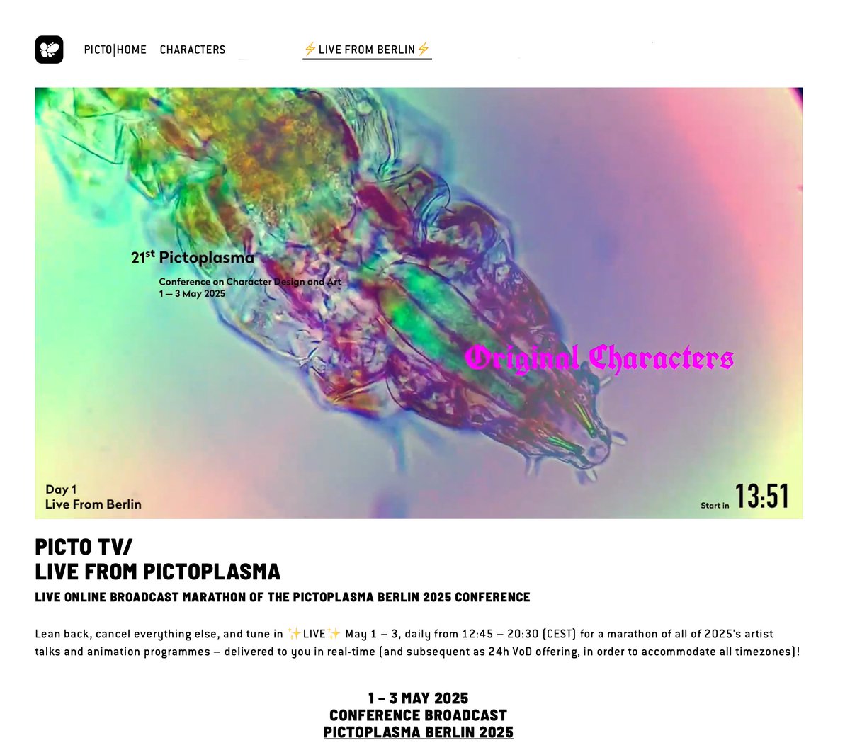 Onboarding has started! We are now ✨live broadcasting✨ all Pictoplasma Berlin 2025 conference talks + the entire animation selection on home.pictoplasma.com!