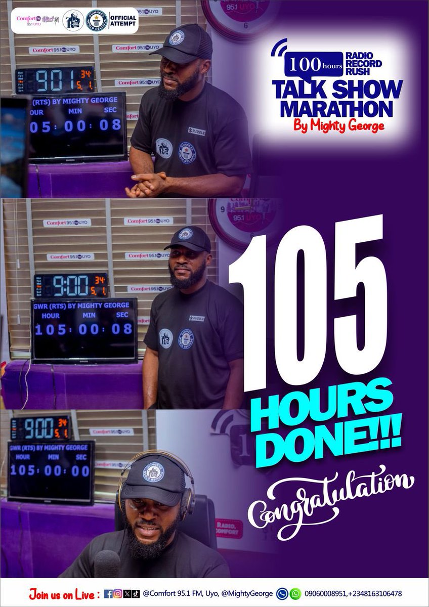 famousjunior08's tweet photo. The RADIO PELE 👑 
@_MightyGeorge Completed 105 hours   

#MightyGeorgeWorldRecord
#RadioRecordRush
#GogetitGeorge
#whatarush https://t.co/Ko2owolPJQ