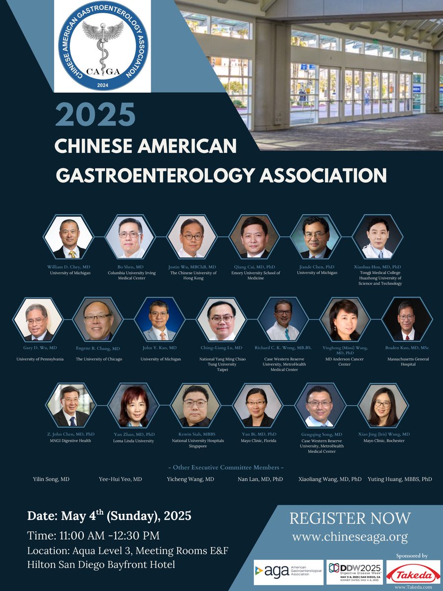 Chinese American Gastroenterology Association (@cagastrohep) on Twitter photo Can’t wait to welcome everyone at the 2025 Chinese American Gastroenterology Association Annual Conference on May 4th at #DDW2025 in San Diego.#CAGA2025 <a href="/GavinSong1/">Gengqing (Gavin) Song, MD</a> <a href="/DrYHuang/">Yuting Huang, MD, PhD</a> <a href="/YeeHuiYeo1/">Yee Hui Yeo</a> <a href="/GloriaSong88/">Yilin (Gloria) Song</a> <a href="/DrYichenWang/">Yichen Wang, MD MSc FACP</a> <a href="/IrisWangMD/">Xiao Jing (Iris) Wang, M.D.</a> <a href="/umfoodoc/">William Chey</a> <a href="/KewinSiah/">Kewin Siah</a> Can’t wait to welcome everyone at the 2025 Chinese American Gastroenterology Association Annual Conference on May 4th at #DDW2025 in San Diego.#CAGA2025 <a href="/GavinSong1/">Gengqing (Gavin) Song, MD</a> <a href="/DrYHuang/">Yuting Huang, MD, PhD</a> <a href="/YeeHuiYeo1/">Yee Hui Yeo</a> <a href="/GloriaSong88/">Yilin (Gloria) Song</a> <a href="/DrYichenWang/">Yichen Wang, MD MSc FACP</a> <a href="/IrisWangMD/">Xiao Jing (Iris) Wang, M.D.</a> <a href="/umfoodoc/">William Chey</a> <a href="/KewinSiah/">Kewin Siah</a>