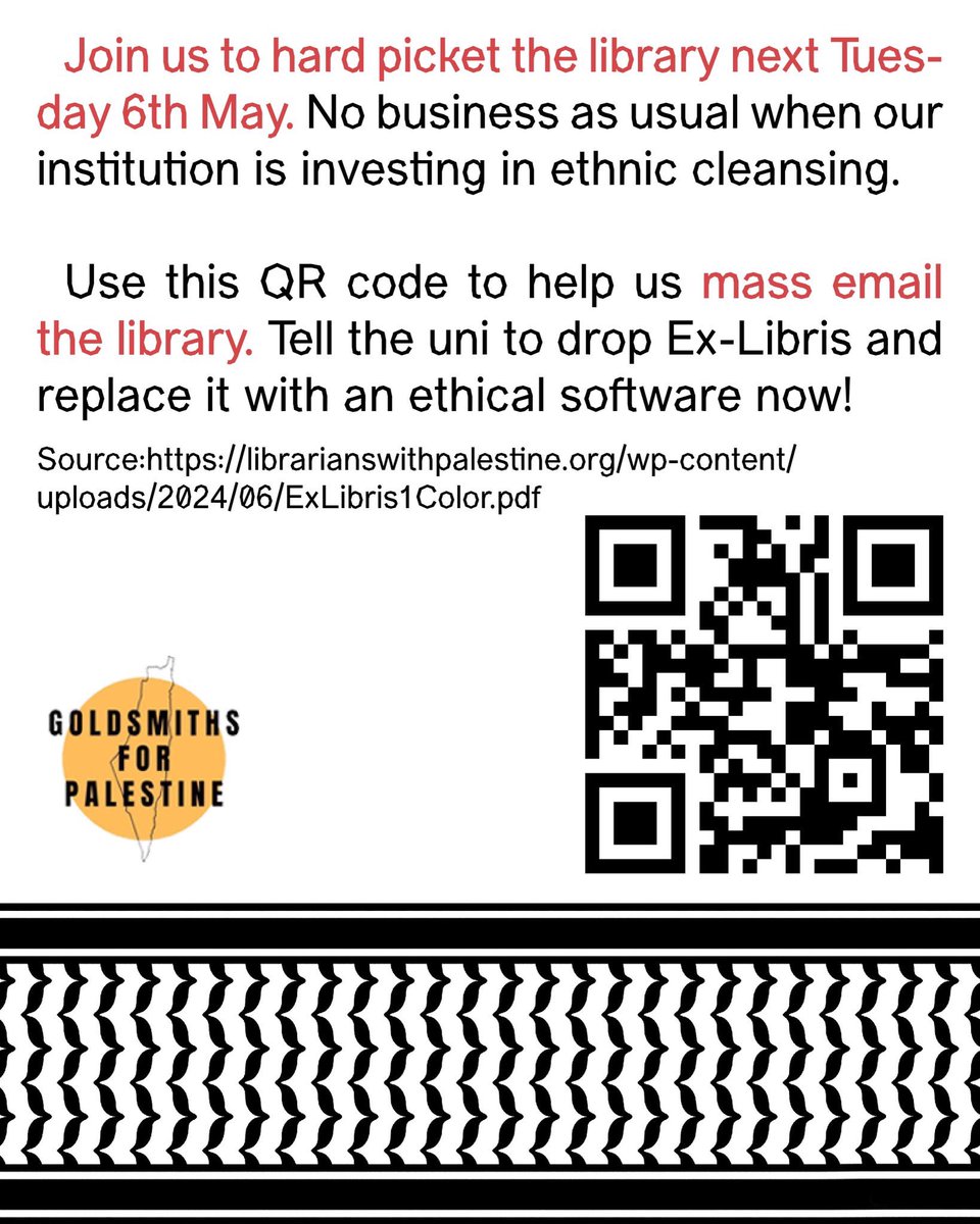 Today, anonymous students at Goldsmiths University of London unplugged all computers in the library in an act of protest against the use of the library operating system Ex-Libris. No business as usual, BDS NOW