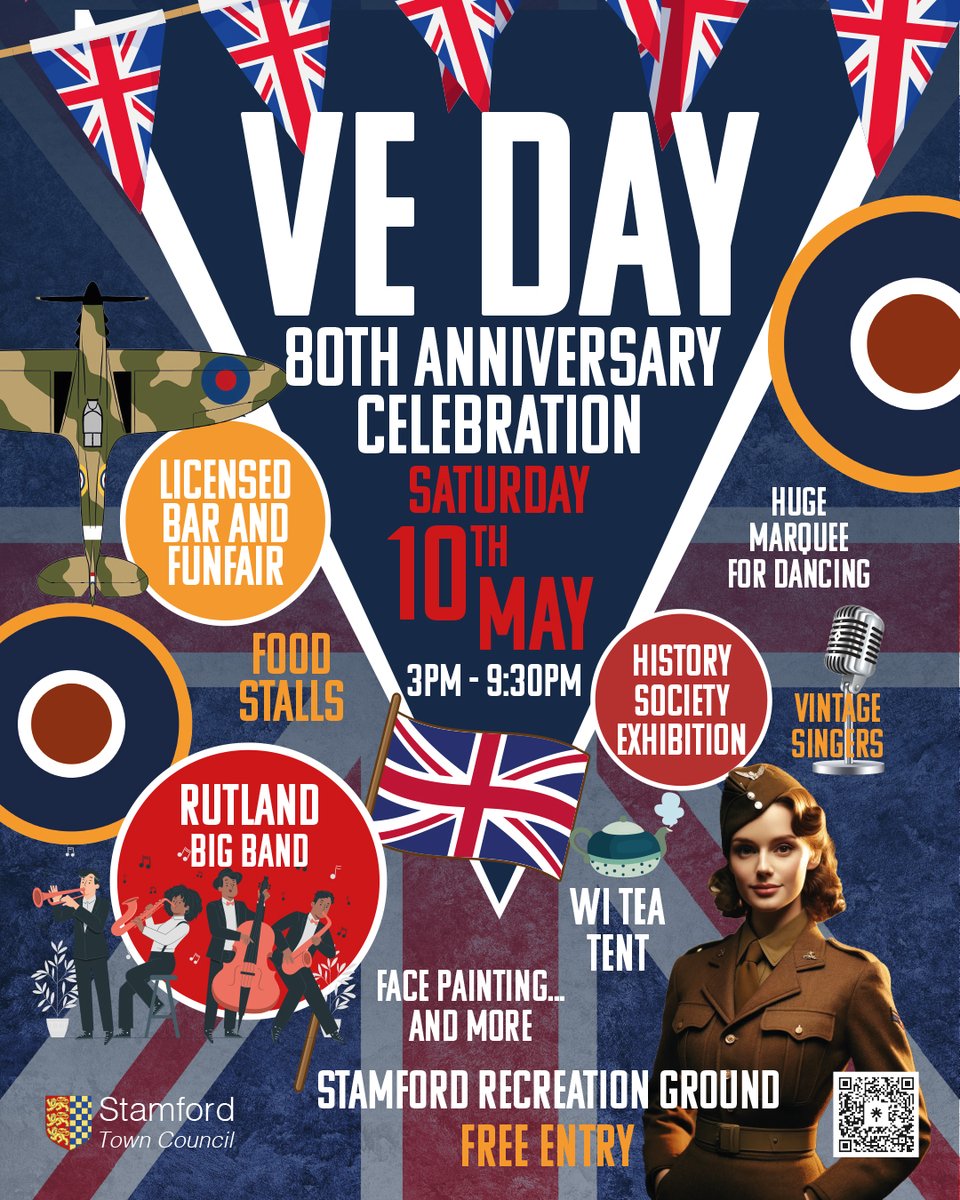 Join us for dancing, live music, food stalls, fairground rides and more on the Recreation Ground on May 10th from 3pm until 9:30pm. 

With entertainment for all the family at our VE Day 80th Anniversary Celebration event, entry is free and dressing up is encouraged!  

#VEDay80