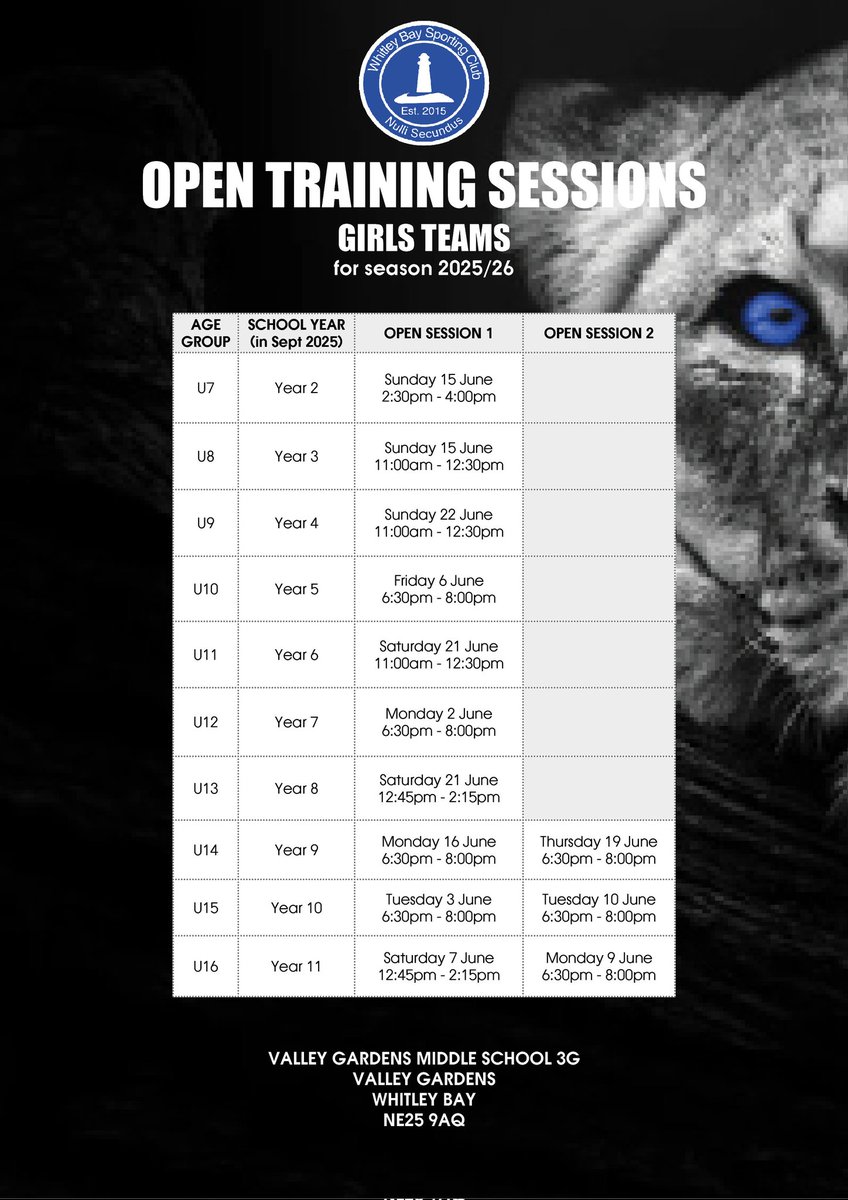 Open sessions for next seasons female teams.