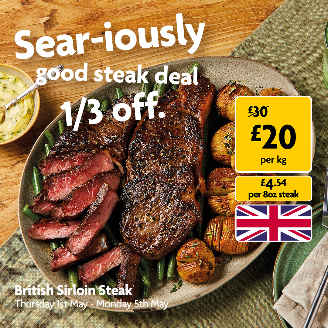 Morrisons's tweet image. Sizzle into the bank holiday weekend with 1/3rd off Sirloin Steak 🥩 Tell us in the comments how you like yours cooked? 👇 In store only.