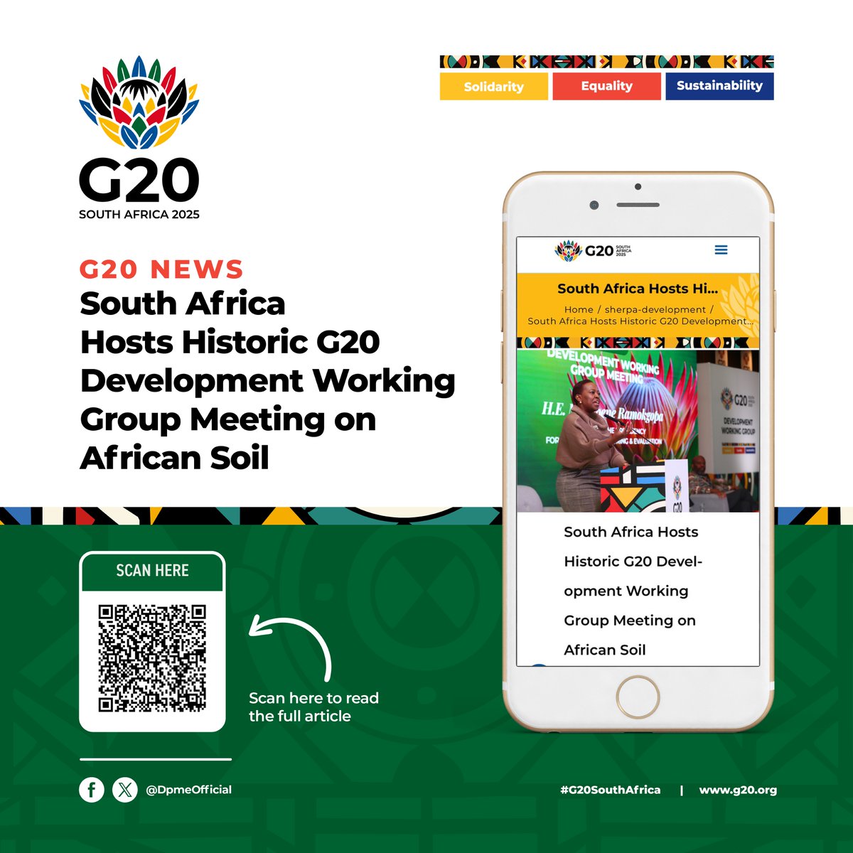 🗞️G20 NEWS | South Africa Hosts Historic G20 Development Working Group Meeting on African Soil🇿🇦🌍

Catch the highlights from this landmark engagement held under South Africa’s G20 Presidency.

📖 Read the full article: g20.org/track-news/sou…
📲 Or scan the QR code

#G20DWG