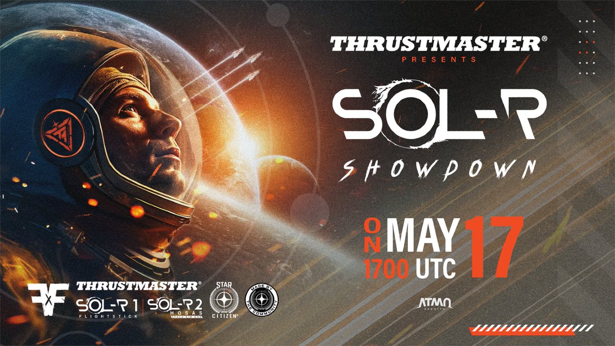 ATMO Esports (@atmoesports) on Twitter photo 💥 GEAR UP, CITIZENS!
ATMO Esports presents the <a href="/TMThrustmaster/">Thrustmaster Official</a> SOL-R Showdown, a high-stakes 2v2 Creator Dogfighting #starcitizen Tournament.
🤝8 creators. 8 duos. One champion.
🗓️ Mark your calendars for Saturday, May 17th! 💥 GEAR UP, CITIZENS!
ATMO Esports presents the <a href="/TMThrustmaster/">Thrustmaster Official</a> SOL-R Showdown, a high-stakes 2v2 Creator Dogfighting #starcitizen Tournament.
🤝8 creators. 8 duos. One champion.
🗓️ Mark your calendars for Saturday, May 17th!