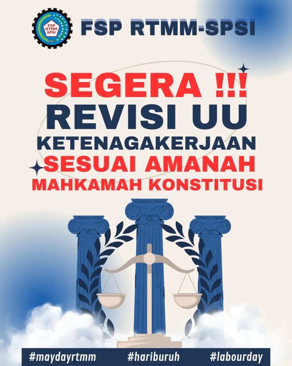 PP_FSPRTMMSPSI's tweet photo. [MAY DAY 2025 – MONAS, JAKARTA]
Kami, Federasi Serikat Pekerja RTMM yang tergabung dalam Konfederasi KSPSI, turut ambil bagian dan memberikan dukungan penuh dalam aksi memperingati Hari Buruh Internasional di Monas, Jakarta, 1 Mei 2025.

Dengan semangat solidaritas, kami menyerukan:
MENGAWAL REVISI UU KETENAGAKERJAAN YANG ADIL BAGI SEMUA!

TUNTUTAN MAY DAY 2025:

Hapus Outsourcing

Hapus Pemagangan

Ratifikasi ILO 188 Tahun 2007

TKDN Proporsional

Segera Revisi UU Ketenagakerjaan sesuai amanah Mahkamah Konstitusi

Hidup Buruh! Hidup Solidaritas!
#MayDay2025 #KSPSI #FSPRTMM #SolidaritasBuruh #RevisiUUKetenagakerjaan