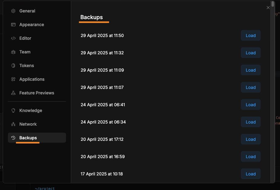 jumppard's tweet photo. Thanks @paulgosnell for stepping in. 

The `settings` > `backups` is almost what I need. The only part is that I would like to have ability tell Bolt to make a backup NOW! 

As you can see my most recent backup is 2 days old. Since then, I manually updated several files in Bolt, so I would like to backup the current version of my project.

Do you think it's a new feature request?
