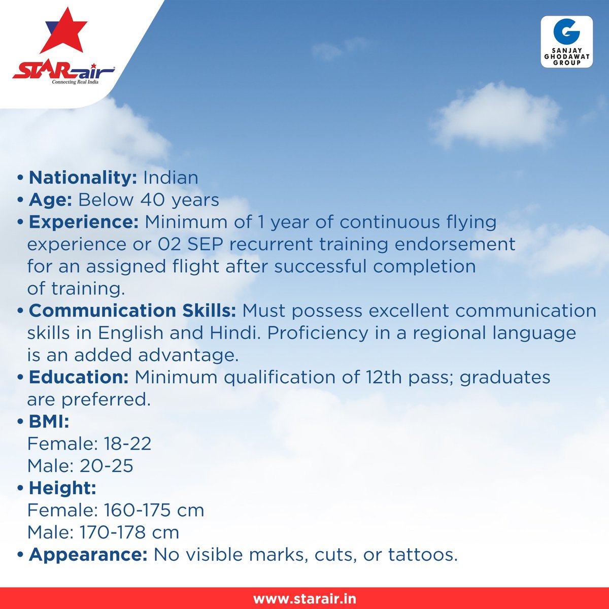 OfficialStarAir's tweet image. Calling experienced flyers! Join us as Senior Cabin Crew and take your career to new heights.

#CabinCrew #AviationCareers #StarAir #HiringAlert #AviationIndustry #CareerOpportunity #FlyS5 #SanjayGhodawatGroup
