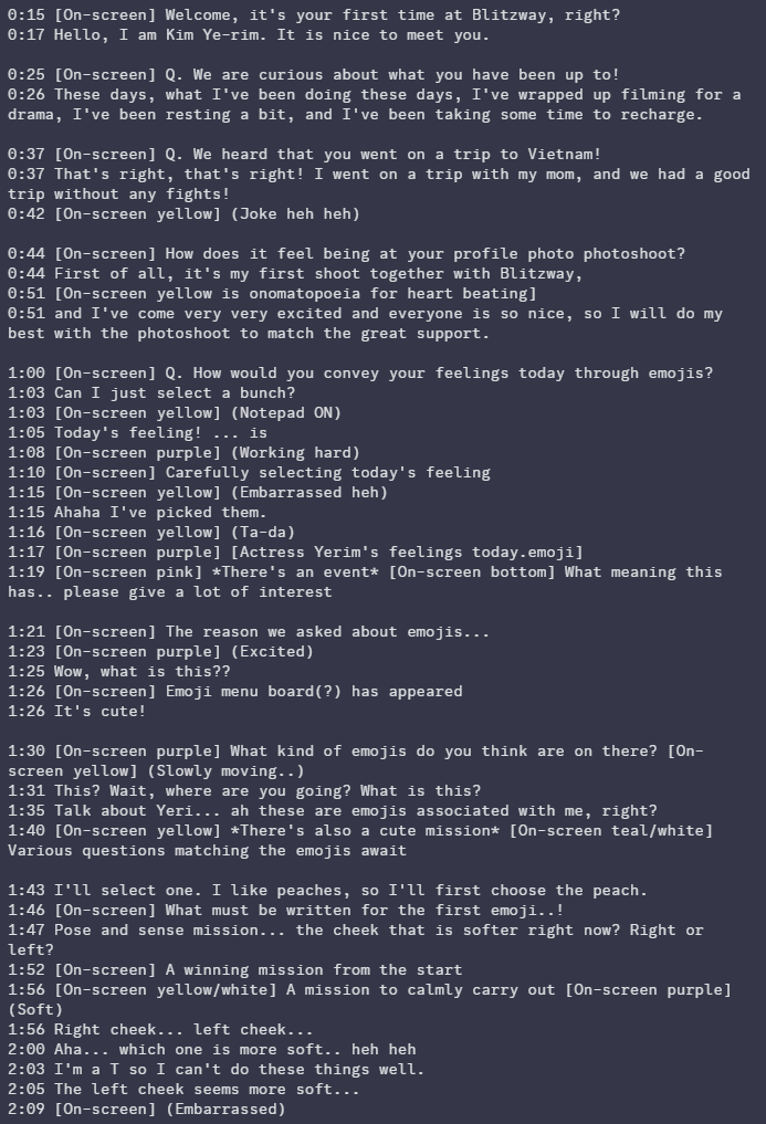 8pointfive's tweet photo. rushed translation for that yeri blitzway video if anyone's interested - no way i can do proper subs and too much work to clip every bit out

https://t.co/Xfgviy1z23

#YERI #예리 #KIMYERIM #김예림 #RedVelvet #레드벨벳 https://t.co/84Tzz8ymCz