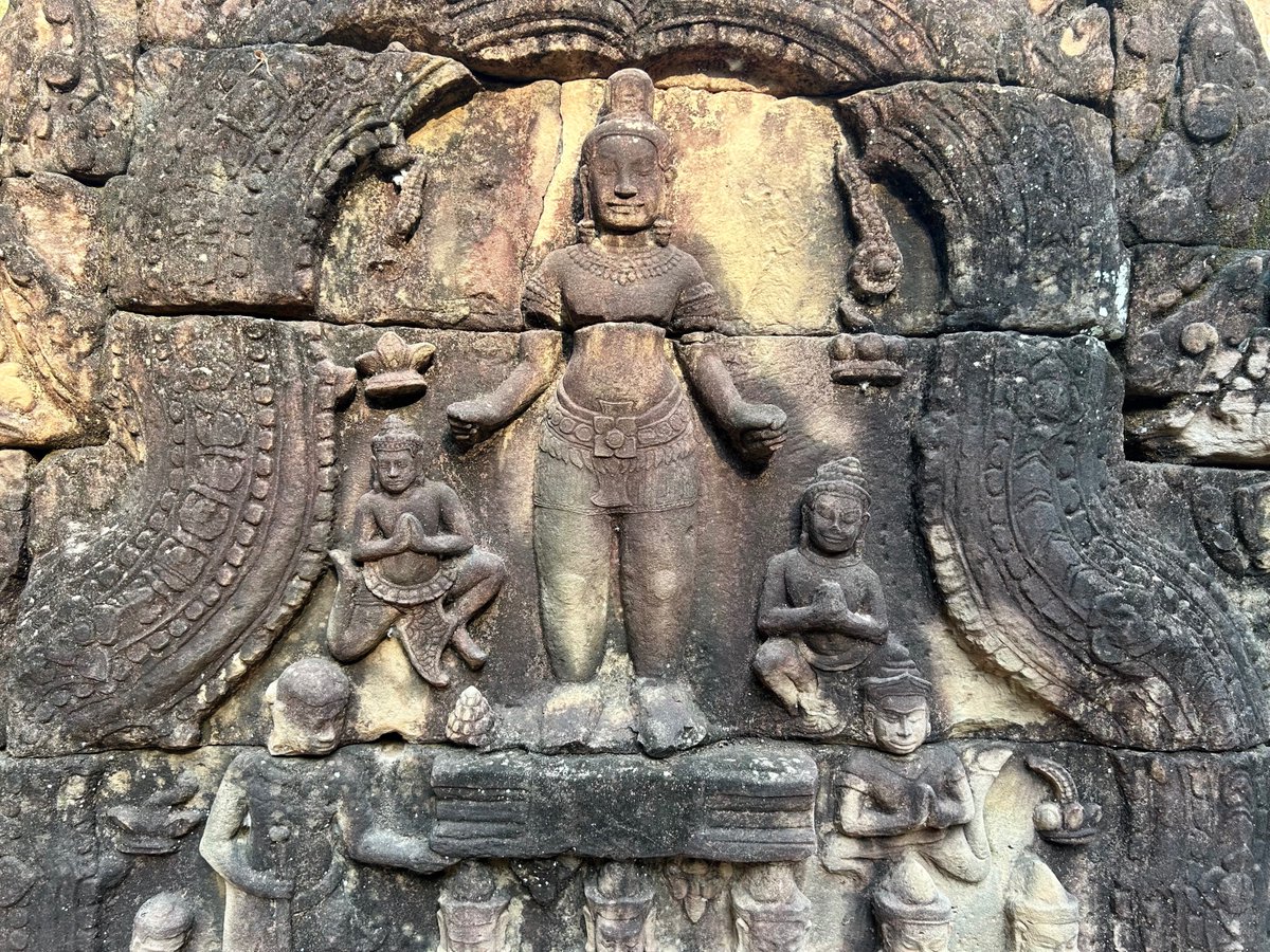 Pediment relief depicting Avalokiteśvara standing on a giant palm-leaf manuscript, Ta Som, Angkor, 1180s-90s