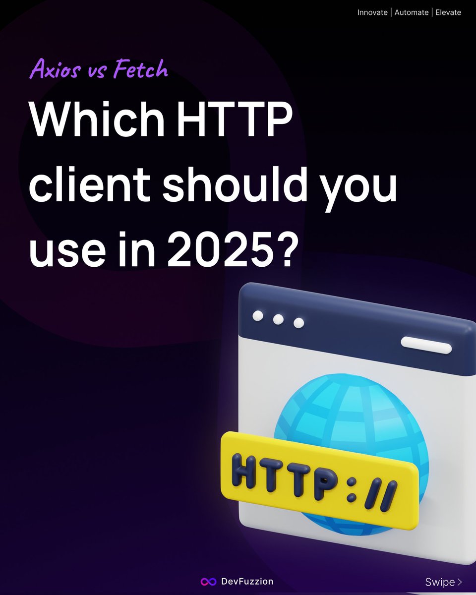 devfuzzion's tweet image. Axios vs Fetch in 2025
Need control or simplicity in your HTTP calls?
Axios offers features out of the box.
Fetch keeps it native and lightweight.
Choose what fits your stack.
#Axios #Fetch #WebDev #WebDevelopment #Software #WebDesign #airevolution #appdev