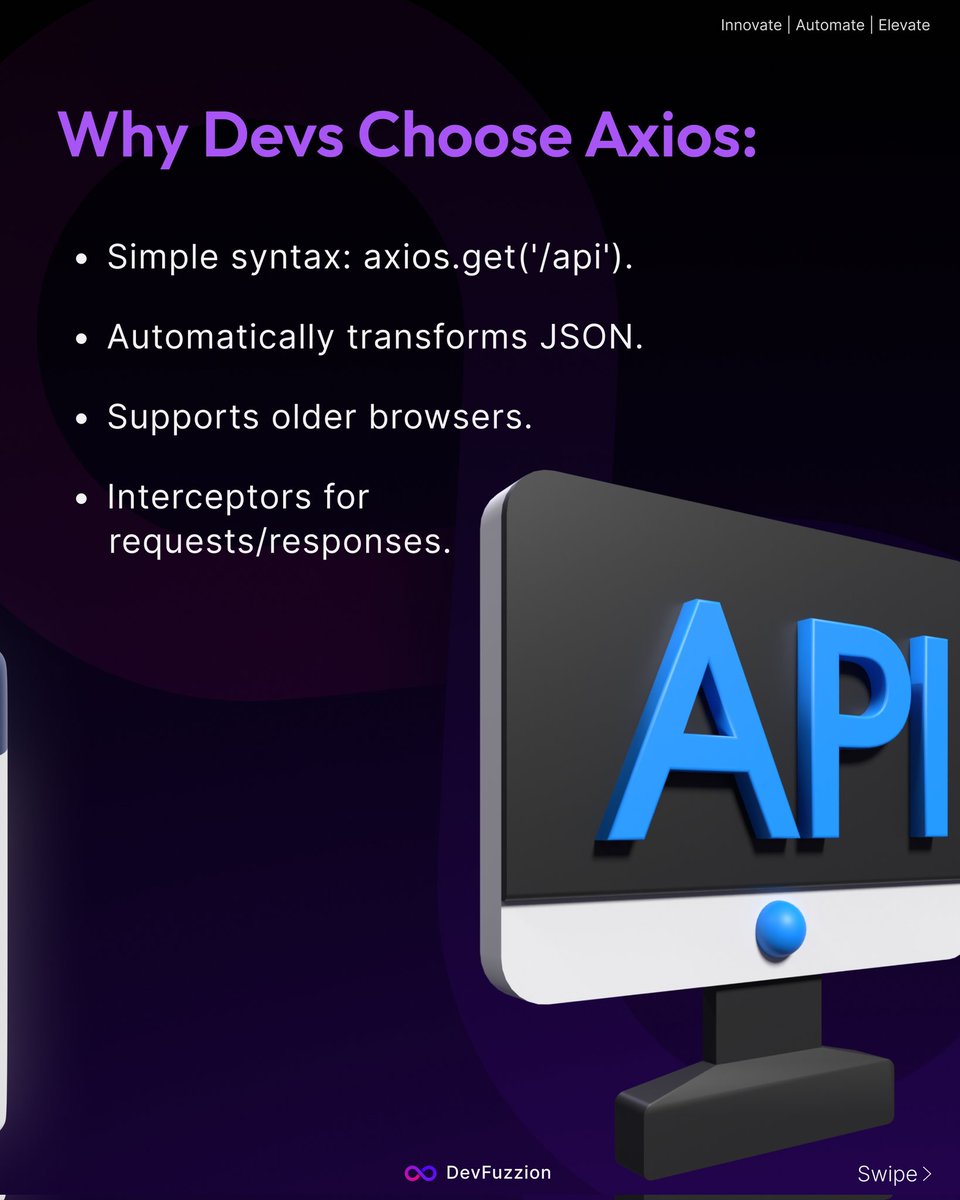devfuzzion's tweet image. Axios vs Fetch in 2025
Need control or simplicity in your HTTP calls?
Axios offers features out of the box.
Fetch keeps it native and lightweight.
Choose what fits your stack.
#Axios #Fetch #WebDev #WebDevelopment #Software #WebDesign #airevolution #appdev