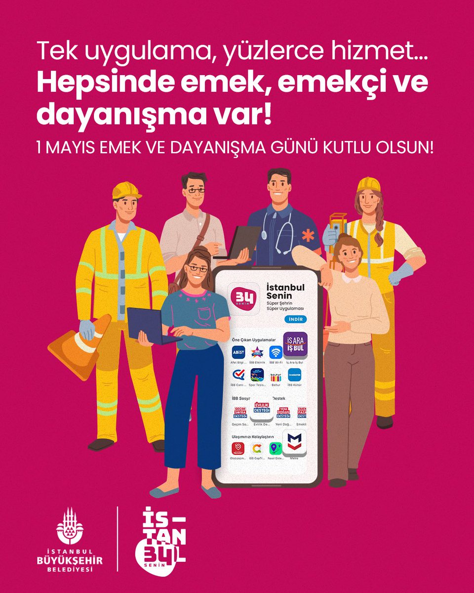 İstanbul Senin uygulaması, yüzlerce mini uygulamayı tek çatı altında toplayarak İstanbullulara kolaylık sağlıyor.

Tüm bu kolaylığın ardında ise her detaya emek veren, gece gündüz çalışan yüzlerce kişinin emeği bulunuyor!

1 Mayıs Emek ve Dayanışma Günü kutlu olsun!