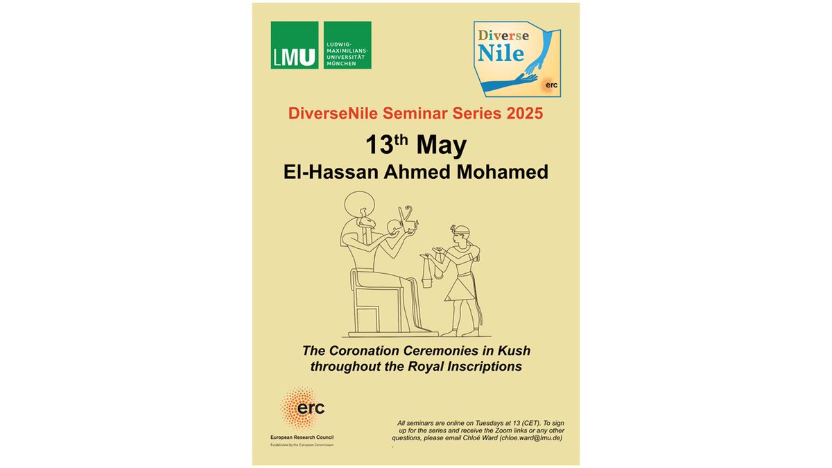 We are delighted to announce the next DiverseNile Seminar: El-Hassan Ahmed Mohamed will be speaking on May 13th about his long-time research on Napatan royal stelae and their inscriptions, focusing on the coronation ceremony #Sudan #Kush #Napata #archaeology #kingship