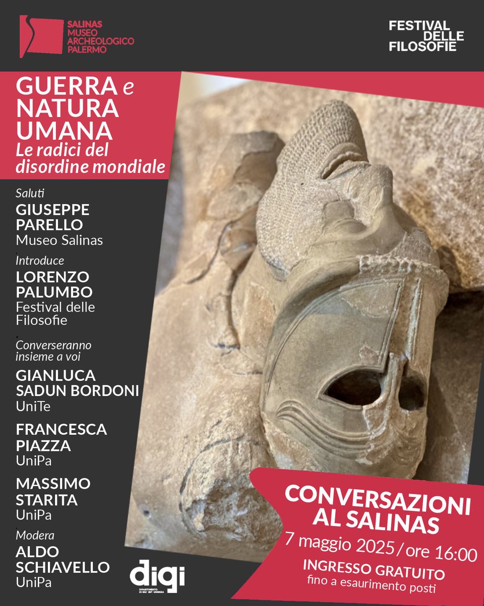 🗯️ CONVERSAZIONI AL SALINAS 

 GUERRA E NATURA UMANA

 ❓È davvero possibile che l’umanità superi l’orrore dei grandi conflitti?Rifletteremo insieme su questa e altre domande che modificano la nostra comprensione della natura umana e del fenomeno guerra

<a href="/fest_filosofie/">Festival delle Filosofie</a> #unipa