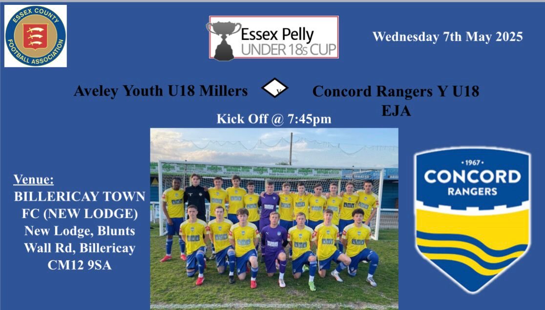 Come and support the U18’s in the County Cup Final - Wednesday 7th May - 7:45pm KO at Billericay FC #YAMC 💛💙