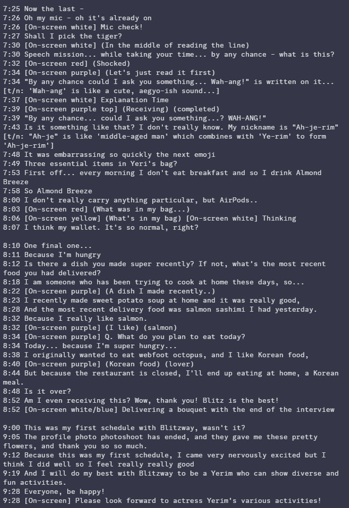 8pointfive's tweet photo. rushed translation for that yeri blitzway video if anyone's interested - no way i can do proper subs and too much work to clip every bit out

https://t.co/Xfgviy1z23

#YERI #예리 #KIMYERIM #김예림 #RedVelvet #레드벨벳 https://t.co/84Tzz8ymCz