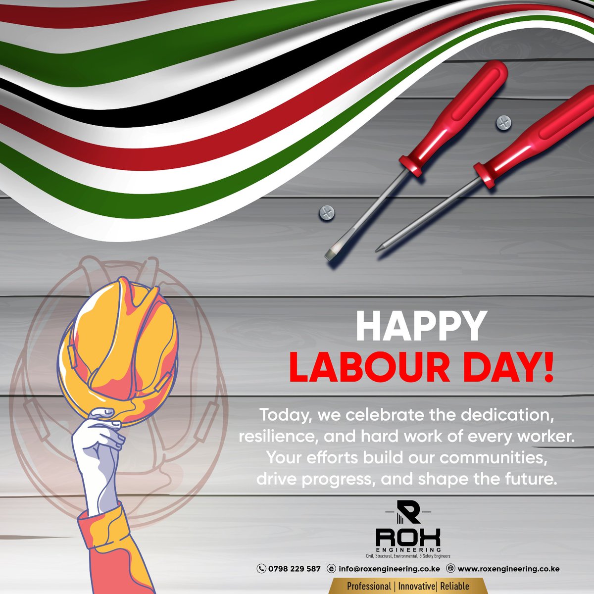 Happy Labour Day !

<a href="/RoxEngineers/">Rox Engineering</a> stands for Decent Work, Economic Growth, and Engineering Excellence.

We honour the hands and minds building nations across the world.

Rox Your World! roxengineering.co.ke

#RoxEngineering #LabourDay2025  #DecentWork #EconomicGrowth #Kenya