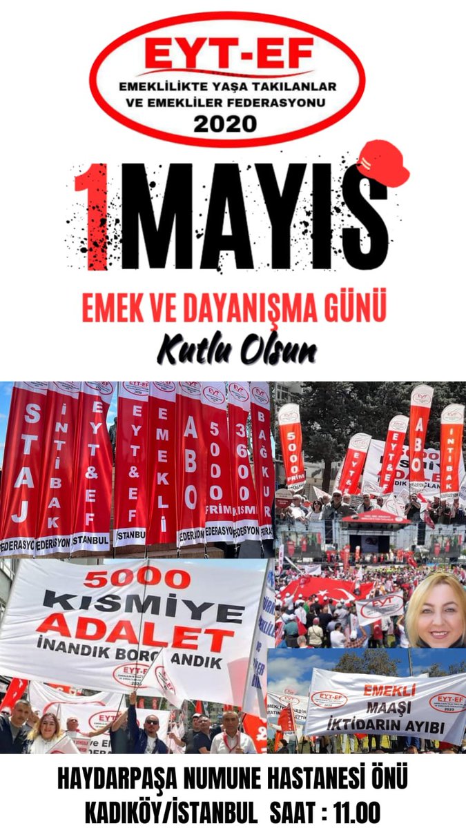 EylemAtmaca4's tweet photo. Bugün;
Emeğin ve alın terinin sesini 
hep birlikte yükseltiyoruz.

Ekmek !
Barış !
Adalet !
Özgürlük ! 
Ve İnsanca Yaşam İçin ! 

Kadıköy deyiz.

YAŞASIN #1MAYIS 🇹🇷

1 Mayıs Emek ve Dayanışma Günü
Kutlu Olsun !

#KadıköydeEmekliEmekçiTekYürek

@diskinsesi @EytEmeklilerFed https://t.co/s0v01yHjJt