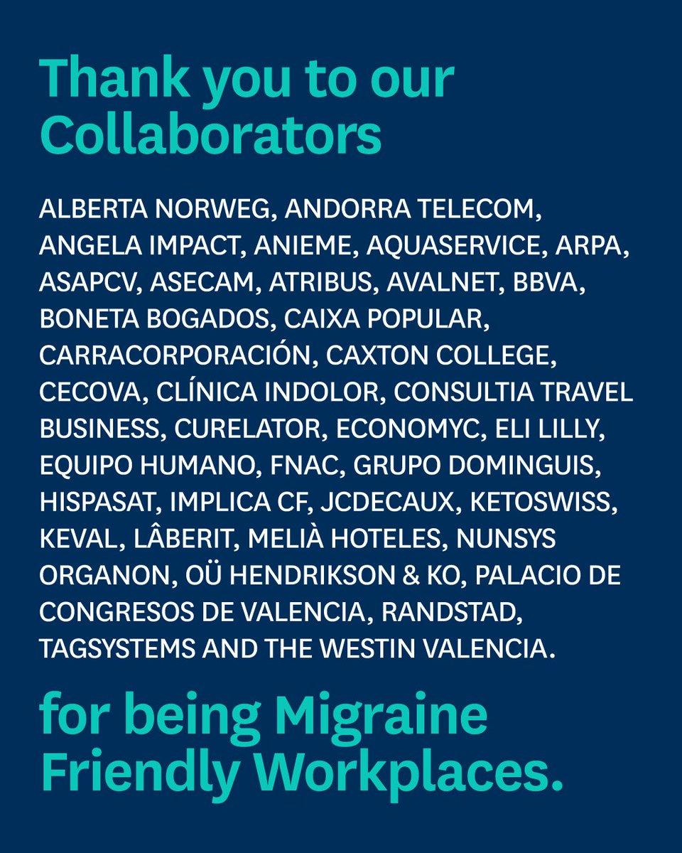 One in seven workers suffers from migraine, a condition that completely affects their ability to concentrate and do their job. This is why we, today, the worker’s day, we want to thank the more than 40 companies that have joined our "Migraine Friendly Workplace" project🙌🏻