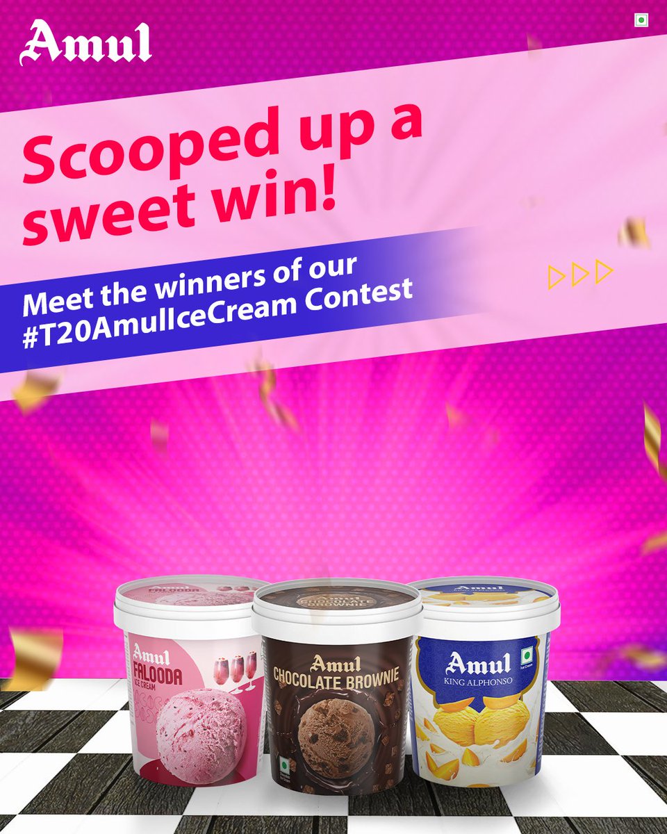 Amul_Coop's tweet photo. Congratulations to the winners of the #T20AmulIceCream contest. They scooped up the ultimate summer reward – Amul Ice Cream! 😋

#Winners #CricketSeason #OfficialPartner https://t.co/CuOD9sl2CC