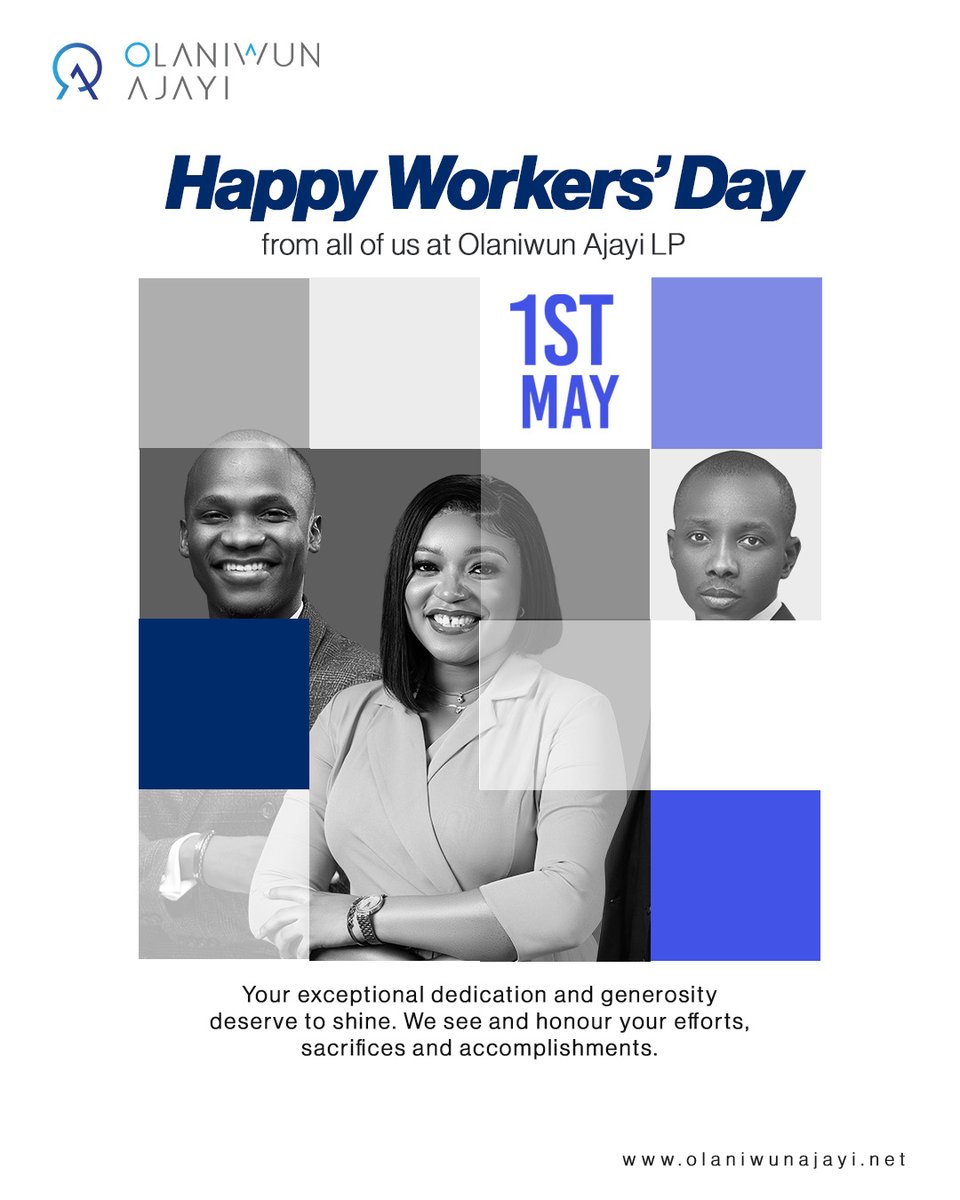 OlaniwunAjayiLP's tweet photo. Happy Worker's Day from Olaniwun Ajayi LP!
Today, we celebrate the hands, hearts, and minds that keep the world moving. To every worker out there and especially to our incredible #TeamOALP, thank you.
We appreciate you.
________________
#WorkersDay2025 #NigerianLawyers https://t.co/rCPfBN9fp5