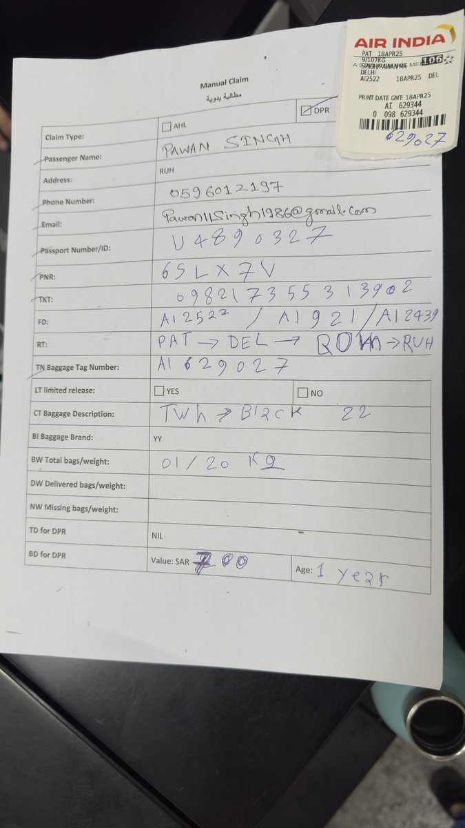 pawan_007singh's tweet photo. @airindia @airindia it’s almost 20 days I complained at airport at baggage services as attached, but still @airindia needs more time to provide the resolution. I don’t understand if it’s customer issue then  we have to pay the amount immediately but if airline issue it always takes time. https://t.co/eF3BqlKdqI