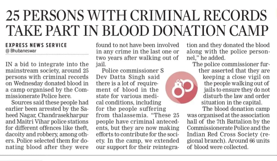 cpbbsrctc's tweet photo. ** New hope in criminal reformation**
In a milestone achievement towards bringing criminals back to the mainstream, 25+ offenders and others have donated blood on 30.4.2025 under guidance of @cpbbsrctc &amp; saved the lives of many.
We wish them a clean &amp; crime free life henceforth. https://t.co/JTnKIkqYTs