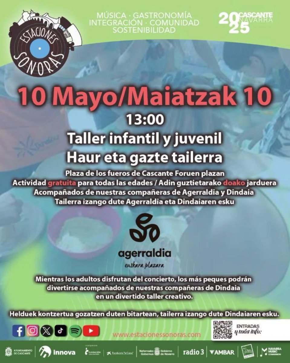 RadioCierzo's tweet photo. Primavera 2025 - Udaberria 2025
Taller infantil y juvenil - haur eta gazte tailerra
¡No os lo perdáis!
Ez galdu aukera!
#EstacionesSonoras #Cascante #InnovaLocal #ProyectoInnova #TurismoNavarra #NavarraLiveMusic #Navarra #Agerraldia https://t.co/ZtVhE6eWup