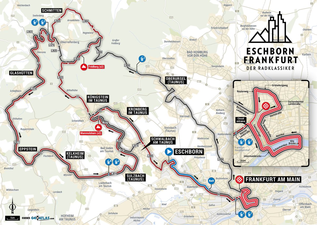 🏙️ <a href="/DerRadklassiker/">Eschborn-Frankfurt</a> 

🚩 Eschborn
🏁 Frankfurt
🚴‍♂️ 198,7 km
⌚️ 12:05 > ca. 17:00
🏞️ Hügelig
📺 <a href="/Eurosport_DE/">Eurosport DE</a> <a href="/sportschau/">Sportschau</a> 
#⃣ #Radklassiker