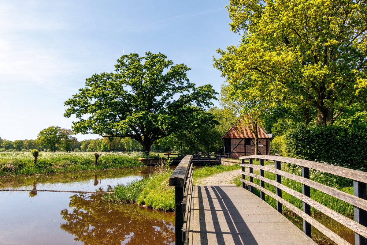 AnnySpoolder's tweet image. Goedemorgen, de zon schijnt net als gisteren weer volop, fijne dag X-vrienden! ☀️⛱️🏝️
watermolen de “Olde  Meule“  in het  voorjaarsgroen. #Oele #Hengelo #mooitwente #overijssel