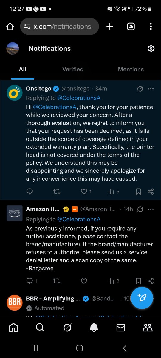CelebrationsA's tweet photo. @AmazonHelp Hi @amazonIN kindly see. @onsitego has declined service. Not sure what warranty covers if we are ready to pay for spare parts, why they cant install. Such pathetic service. The warranty is only name sake. Useless and waste of our money. https://t.co/URFBl2J9nv