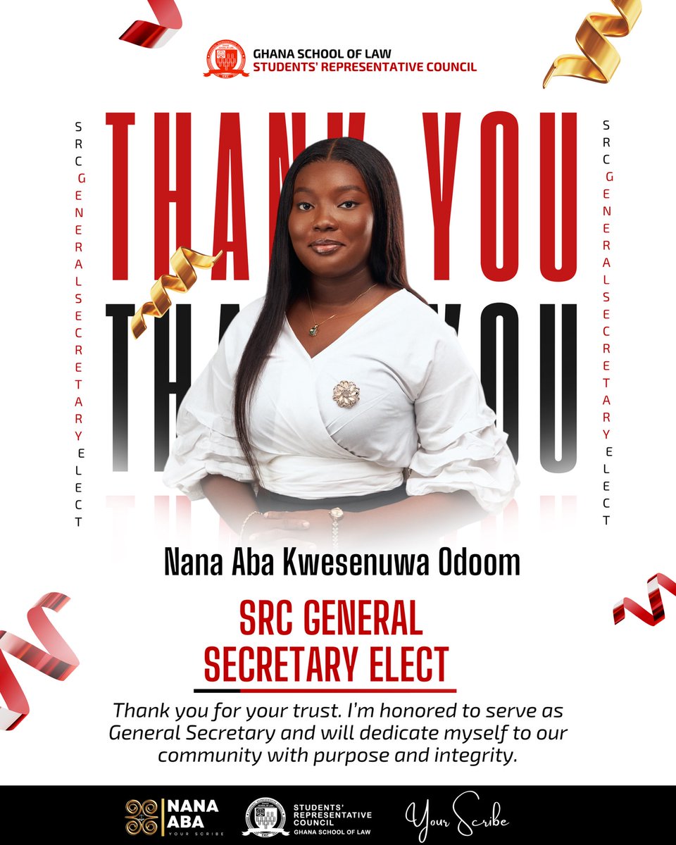 antsenana's tweet photo. THANK YOU Ghana School of Law❤️

NANA ABA KWESENUWA ODOOM

GSL SRC GENERAL SECRETARY ELECT🥹❤️!

In a position that has always been keenly contested, you chose me unopposed, with a historic percentage of about 95.7% YES votes.
 
I am truly humbled. https://t.co/n1yuVOoC9B